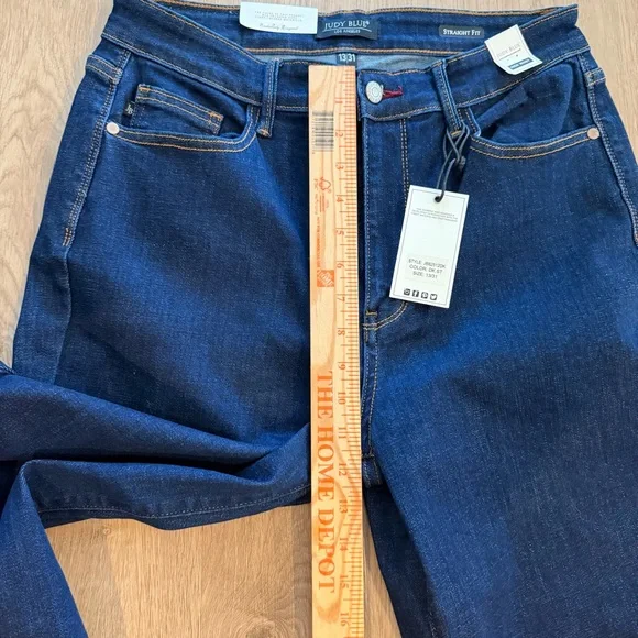 NWT Judy Blue Straight Leg Jeans 13/31 Blue Dark Wash High Rise Stretch Raw Hem - Picture 12 of 16